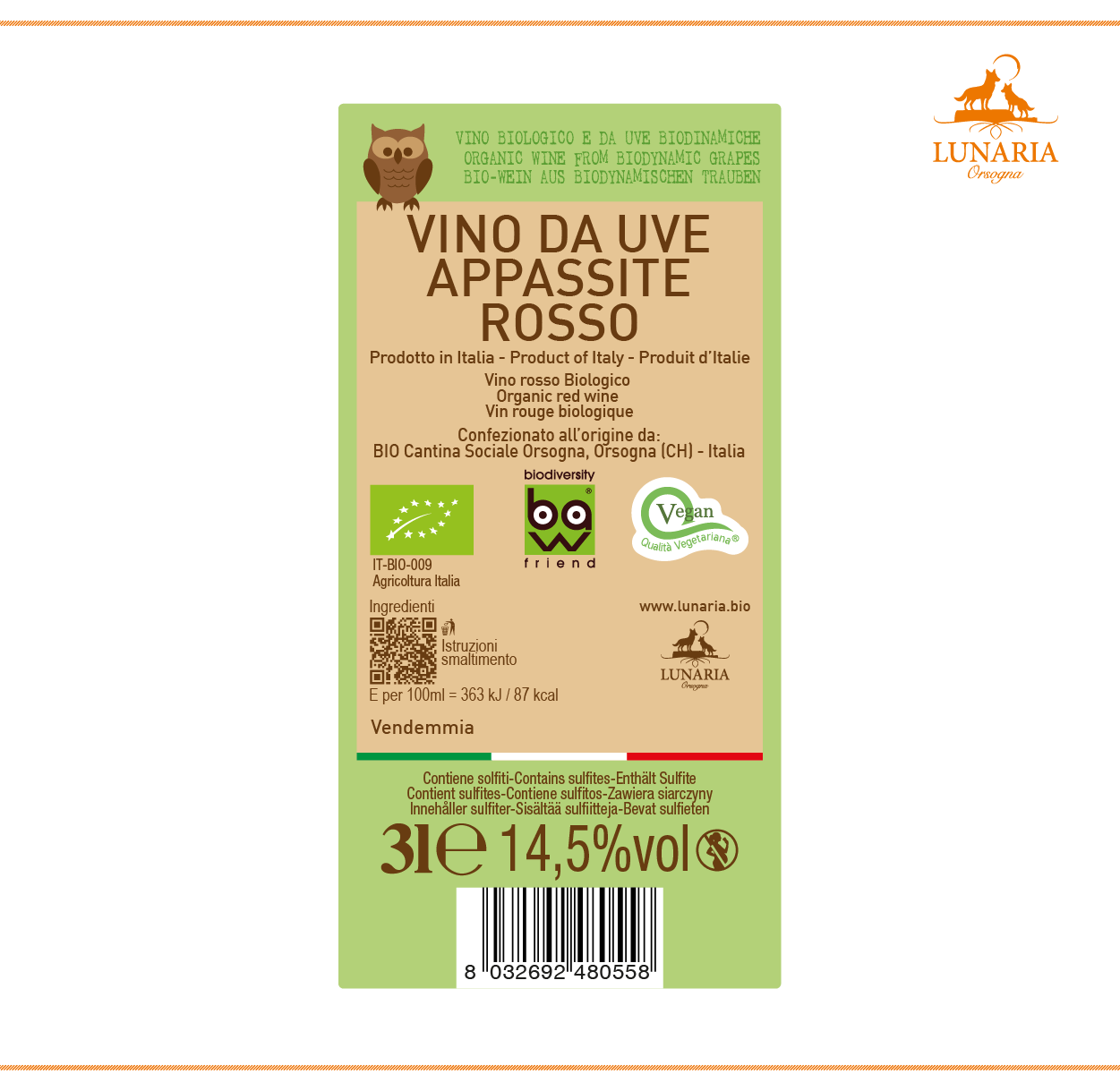 Bag in Box Lunaria Bib Orsogna Rosso da Uve Appassite Biologico